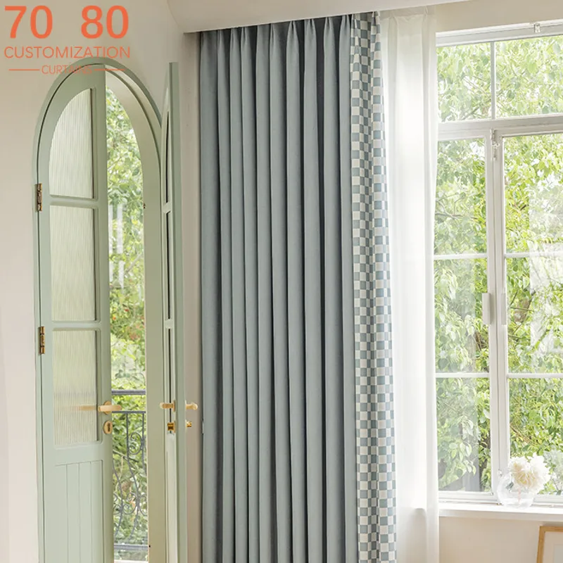 Baby Products Rating - Nieuwe babyblauwe geruite jacquard-gordijnen met chenille-stof